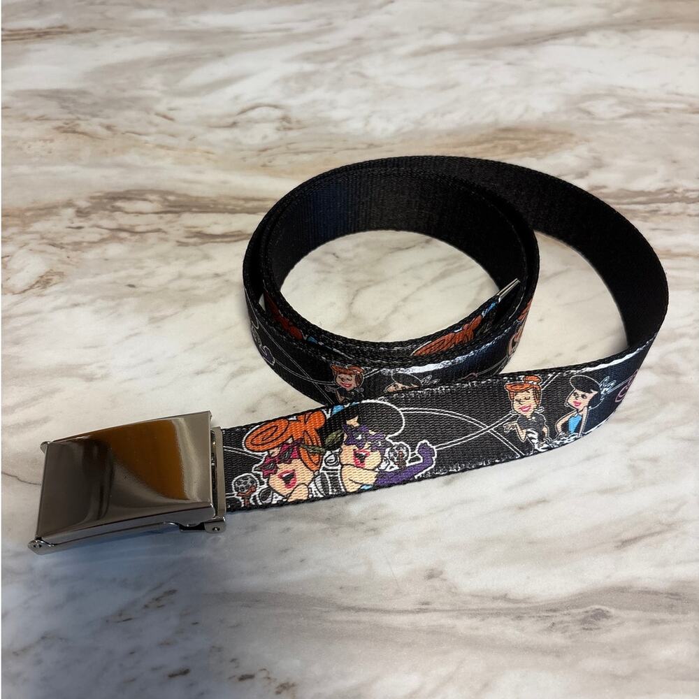 Buckle-Down Flintstones Bedrock Babes Seatbelt Belt Wilma Betty Pink Black EUC